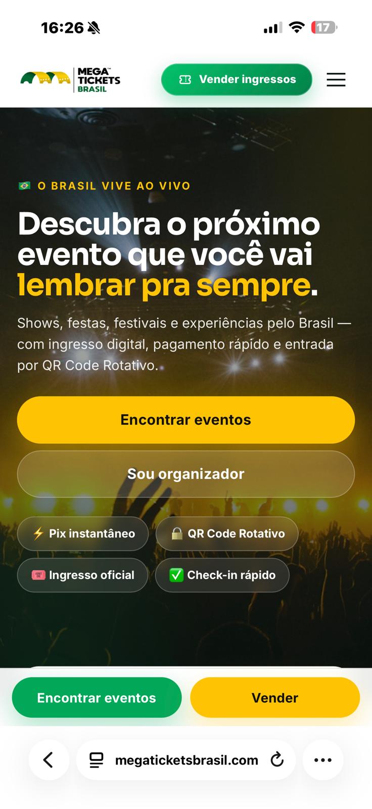 Mega Tickets Brasil mobile experience